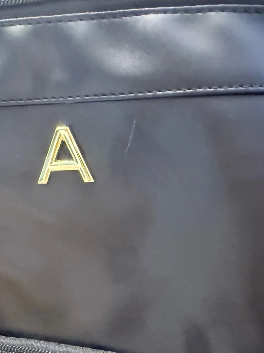 Black Nylon Travel Makeup Cosmetic Toiletry Bag Gold Initial A Wristlet 12.5”